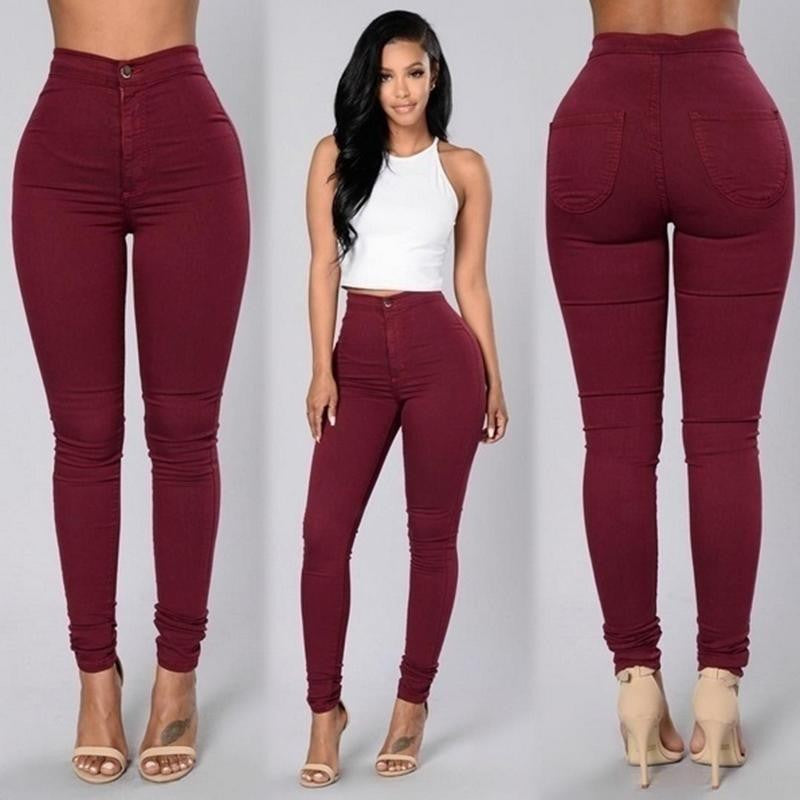 Hot Women Pencil Stretch Slim Denim Skinny Jeans Pants High Waist Jeans Trousers
