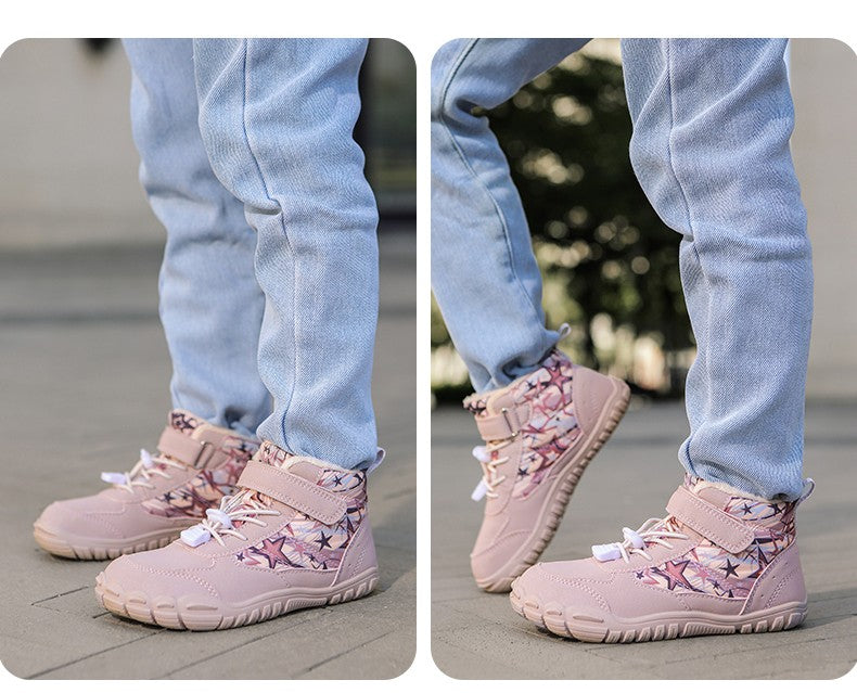 2025 Kids Barefoot Snow Boots Wide Toe Winter Insulated Waterproof Fur Lined Shoes for Boys Girls Cold Weather Outdoor Sneakers