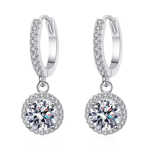 925 Sterling Silver 1 Carat Moissanite Round Earrings for Women Luxury Evening Style