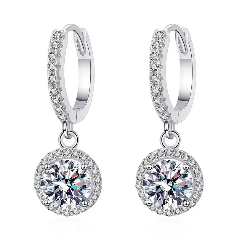 925 Sterling Silver 1 Carat Moissanite Round Earrings for Women Luxury Evening Style