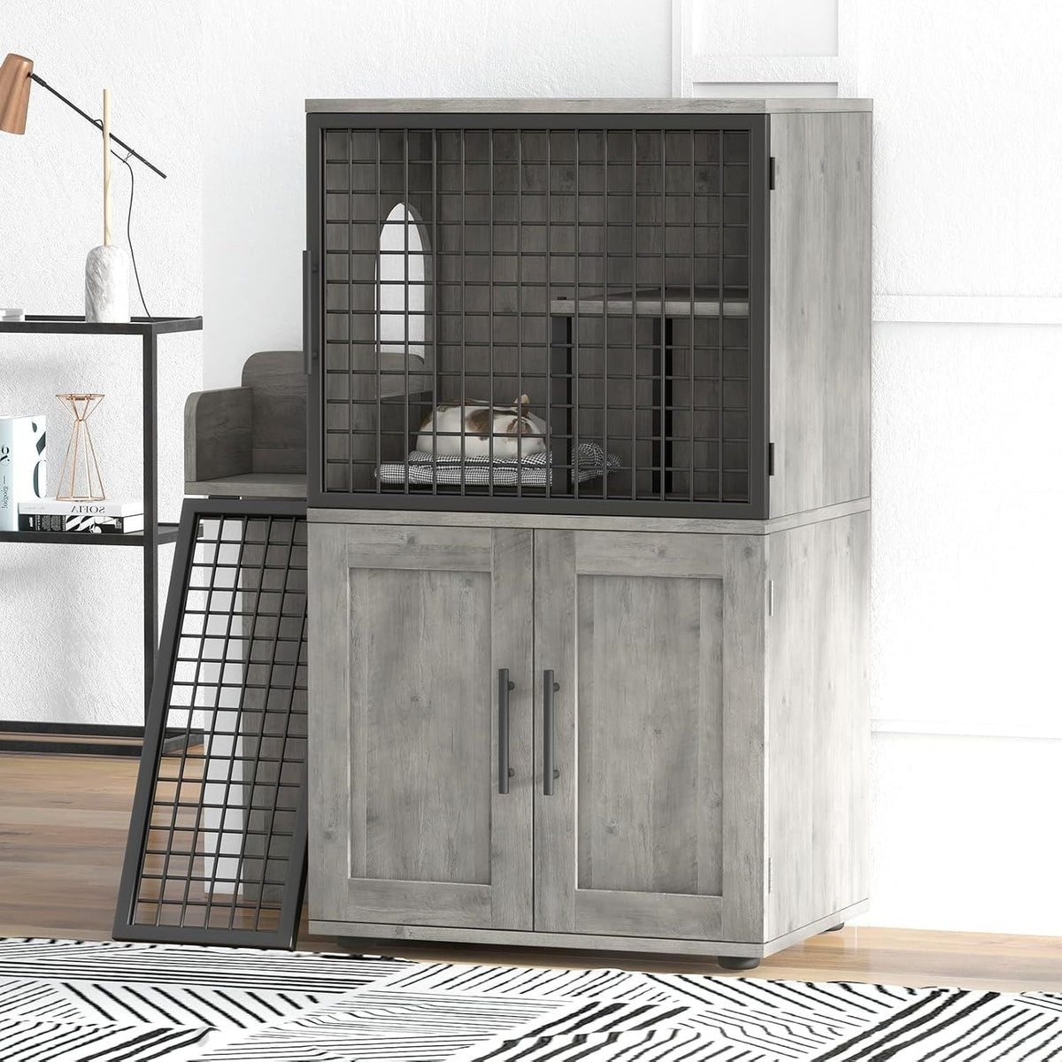 Cat Litter Box Enclosure with Platform,Double Layer Cat Litter Hidden Furniture,Cat Washroom Furniture,Cat House with Ladder