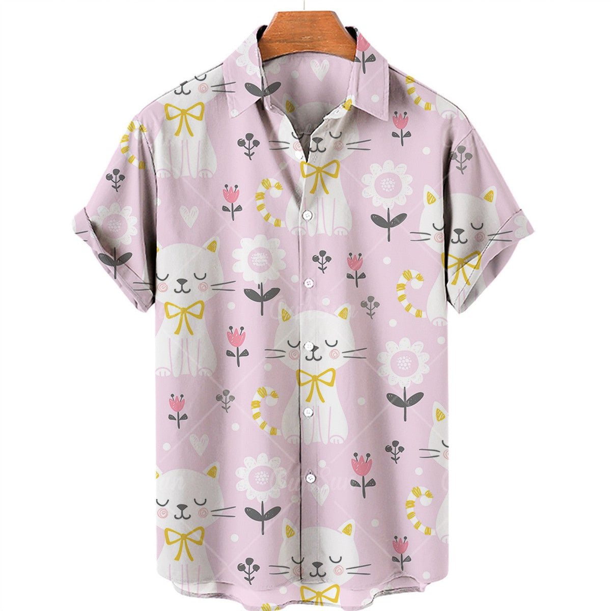 2024 Cat Pattern Hot Sale 3D Printed Hawaiian Shirt Men's Vacation Beach Short Sleeve Fashion Large Size Affordable Good Top