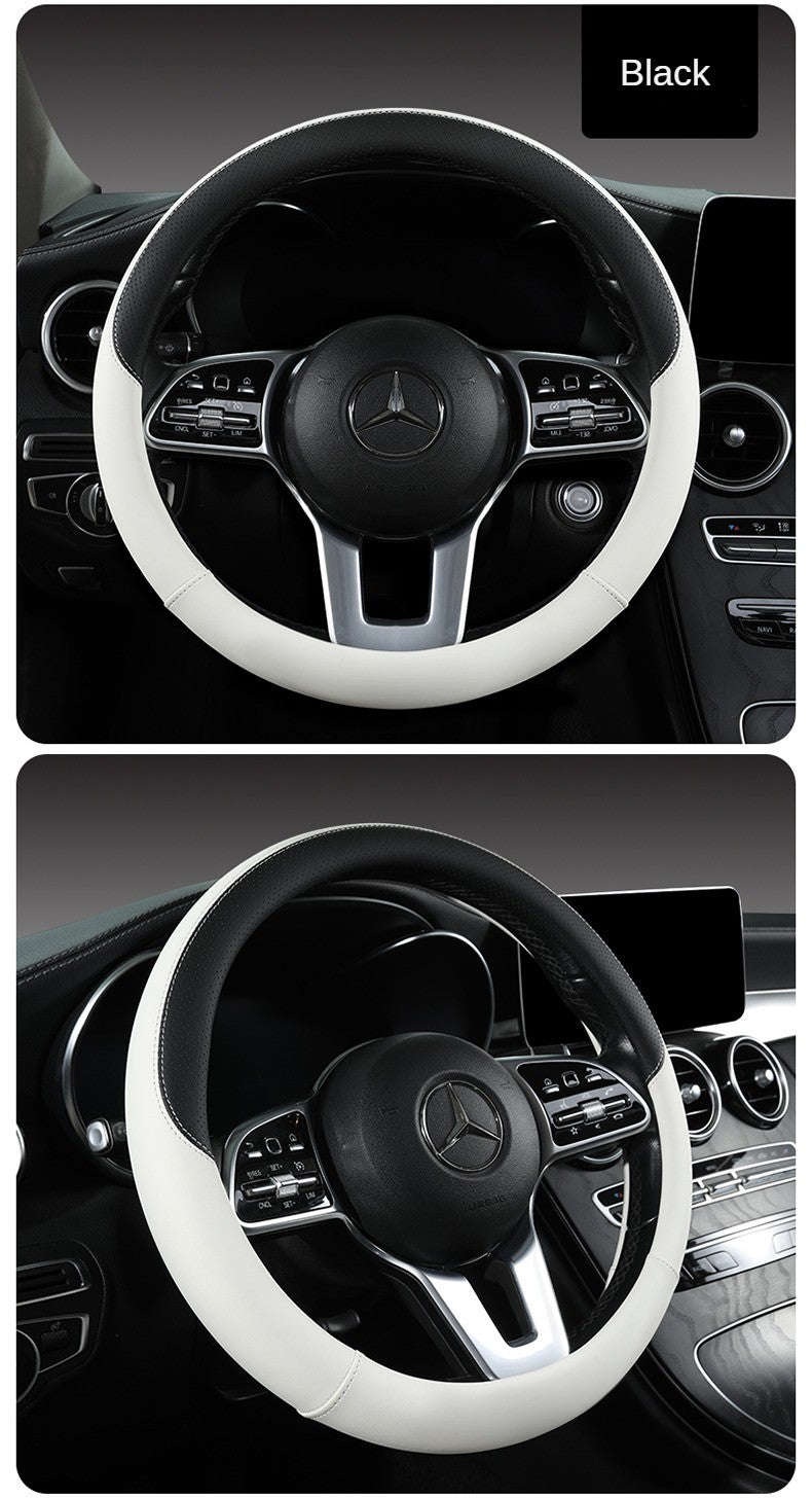 Perforated Nappa Leather Car Steering Wheel Cover Warm in Winter and Cool in Summer, Universal 15 Inch, Anti-Slip, Odorless