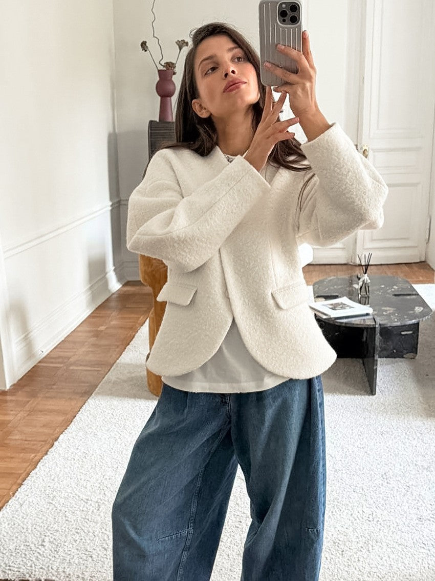 Leisure Solid Color Woolen Short Jacket Women Chic Collar Single Breasted Loose Outerwear Autumn New Daily Commuting Office Coat