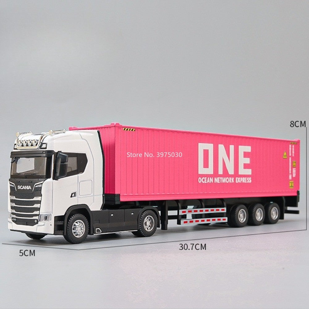 1:50 Alloy Heavy Trucks Toys Models Cars Container Vehicles Light Music Miniature Transport Car Rubber Tires Kids Gifts