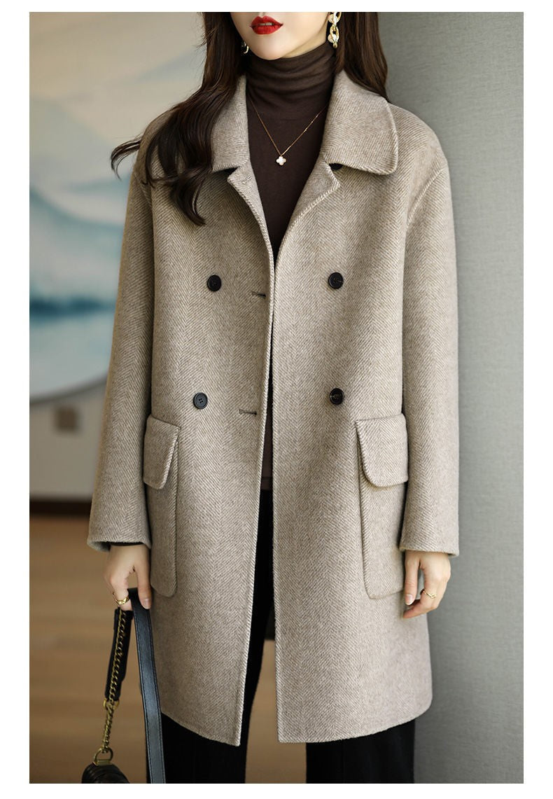 Plus Size Women's Thickened Woolen Coat Hot Sale Of The Season Autumn Winter New Style Coffee Color Slimming Mid-Length Korea...