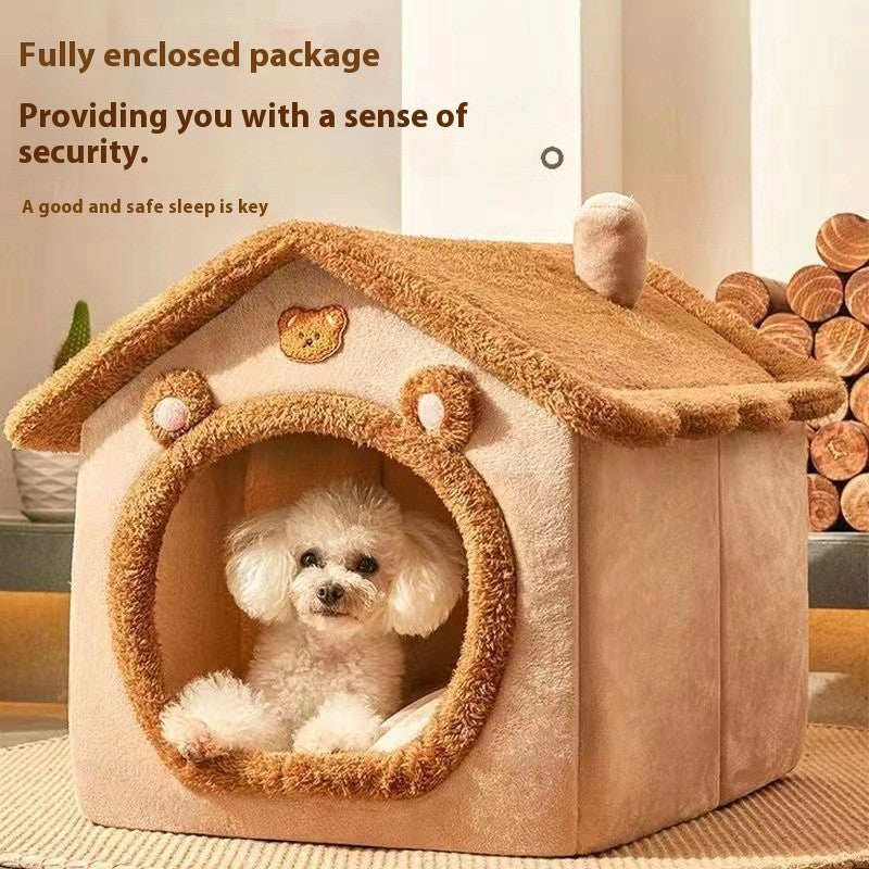 All Season Dog House Style Bed - Removable Washable Pet Bed for Small Dogs Teddy Winter Warm Cat Dog House