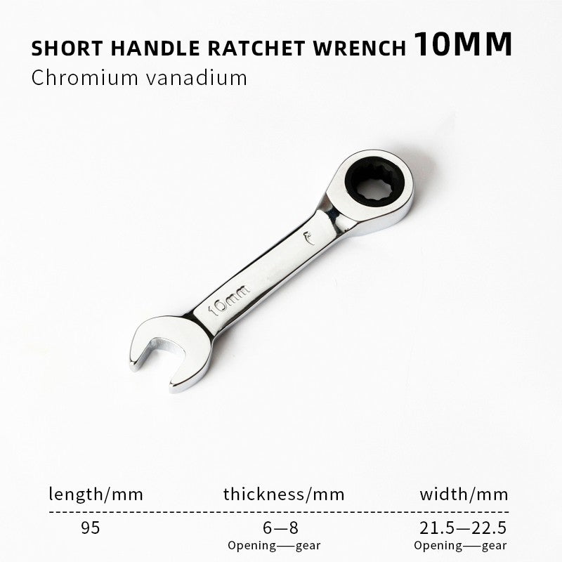 1PCS Stubby Ratchet Spanner - 6-19mm Range, 72 Tooth Short Handle Ratchet Socket Wrenches for Auto Repair and Nut Repair