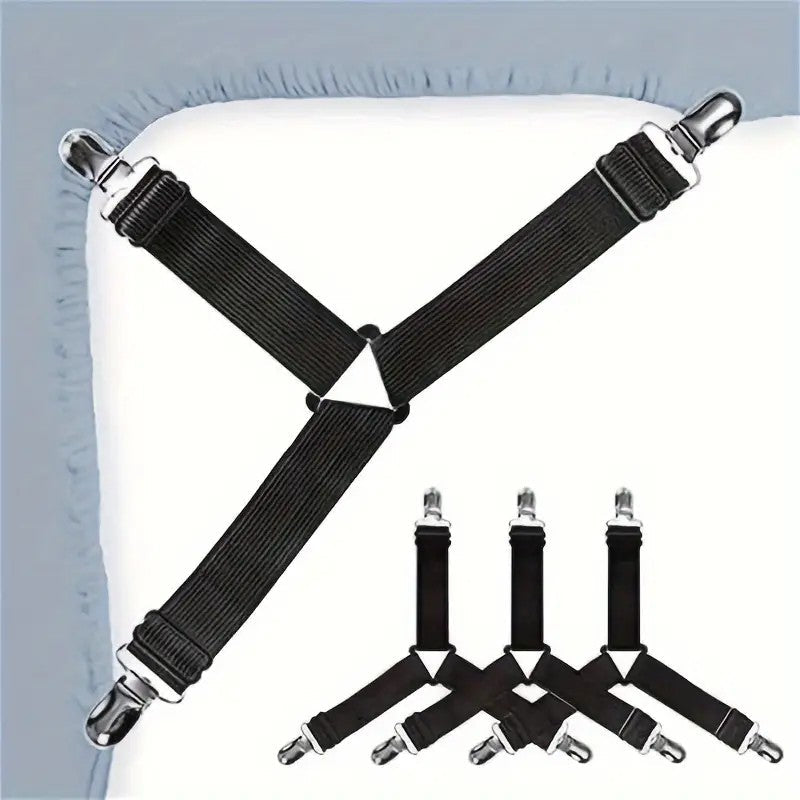 4 Triangular Bed Sheet Fasteners, Bed Sheet Clips, Adjustable Bed Sheet Straps, Mattress Clips, Suitable for Mattress Covers