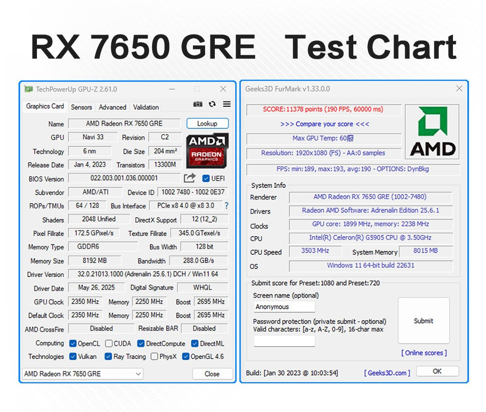 MLLSE AMD Radeon RX 7650 GRE 8GB Graphics Card GDDR6 DP HDMI