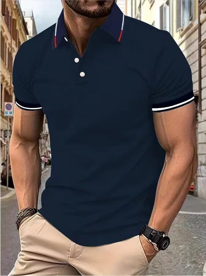 Men's new top Polo shirt T-shirt Summer men's short sleeve color lapel casual fashion white shirt T-shirt men's short sleeve