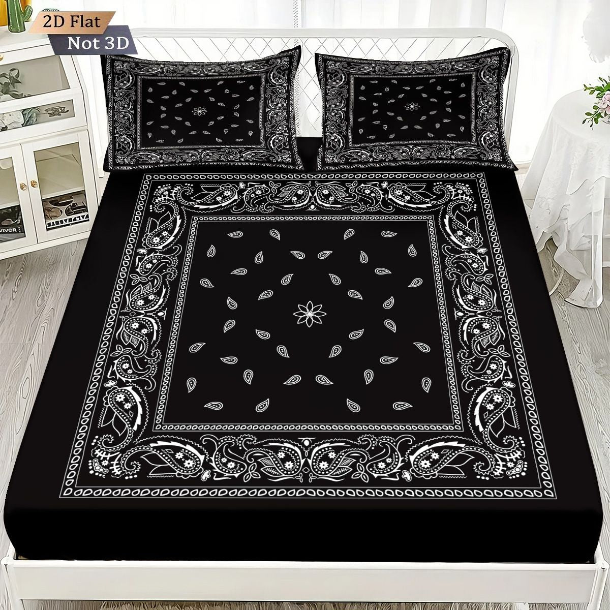 3pcs Retro Black Wave Pattern Print Coreless Bed Sheet Set Multiple Sizes Soft Bedcover Bedroom Bedding Decoration