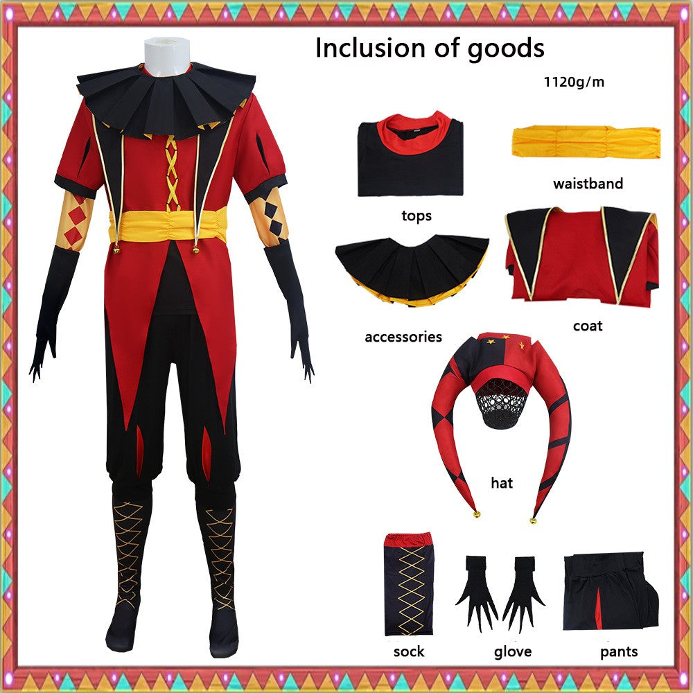 Hot The Freak Circus Pierrot Jester Harlequin Cosplay Costume Adult Clown Top Pant Joker Uniform Halloween Costume Carnival