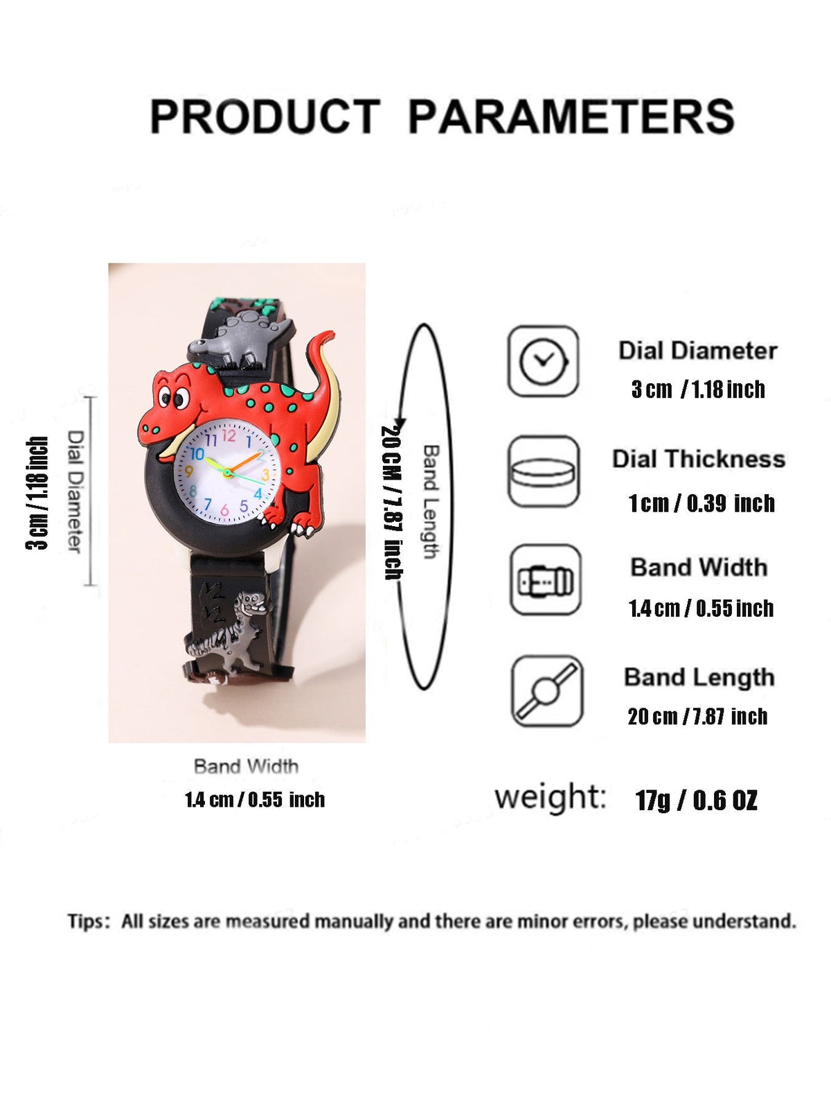 Cute cartoon dinosaur color pointer scale quartz watch, suitable for Christmas Halloween gifts, a variety of colors optional