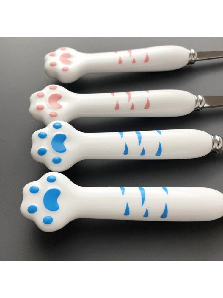 Cute Cat Paw Cutlery Set Stainless Steel Fork Spoon with Storage Box Dinnerware Tableware Silverware Lunch Bento Accessories