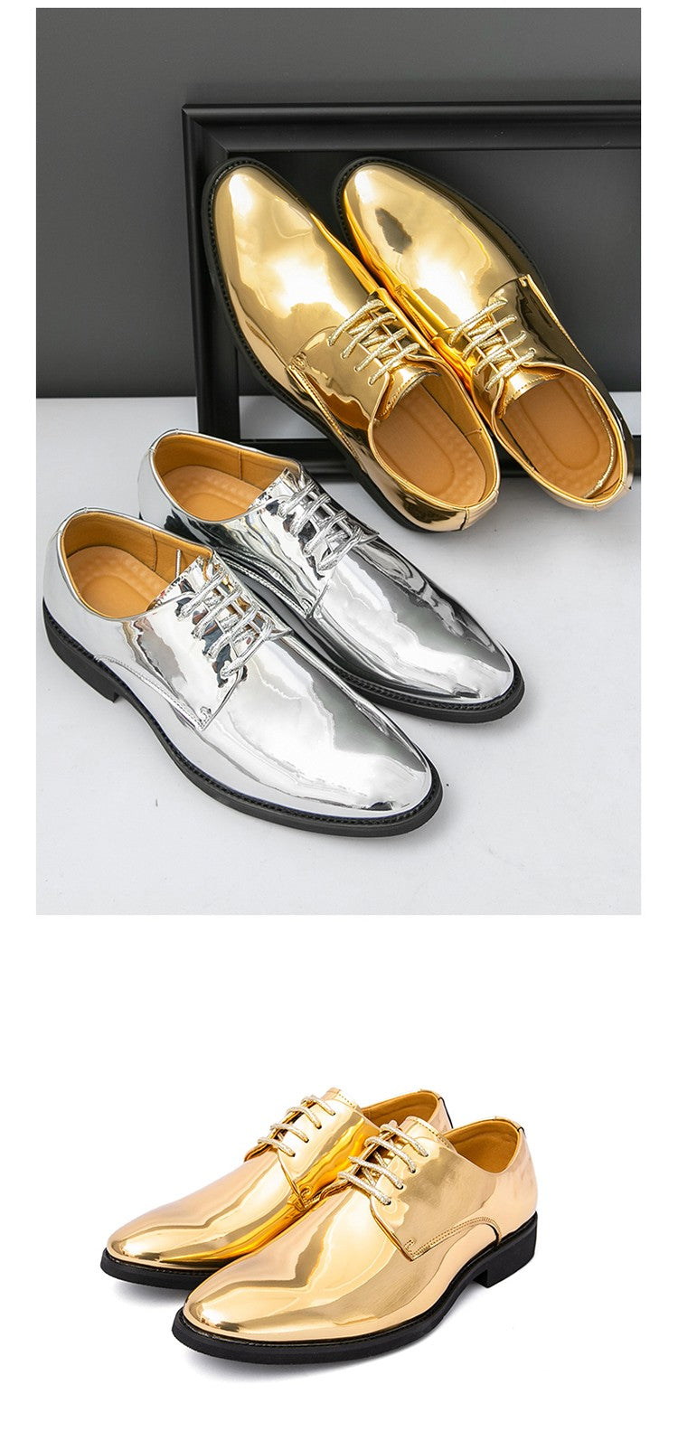 Large Size 38-50 Pointed Leather Shoes Man Business Performance Men's Dress Shoes Luxury Golden Bright Shoes Man Wedding Shoes