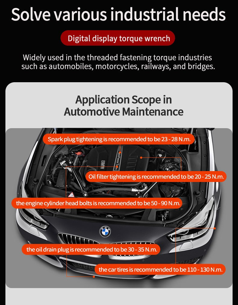 MOVECRAB Digital Torque Wrench 1.5-340N.m with Preset Values 2% Accuracy Buzzer and LED Flash Notification