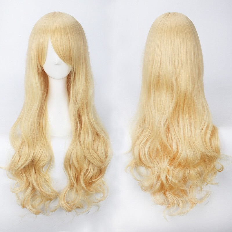 European and American style cos color anime wig, with foreign trade buckle net, universal, 80CM long, curly Synthetic fiber wig