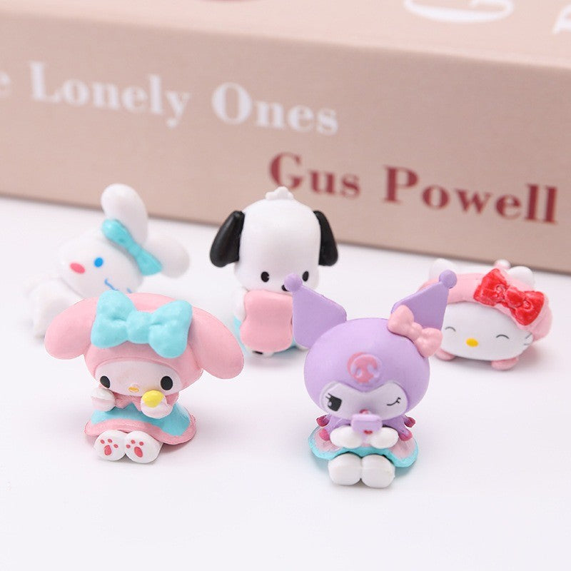 5Pcs-Set Sanrio Cinnamoroll Anime Figure Pochacco Kuromi Pom Pom Purin Hello Kitty Action Figure Toys Model Doll My Melody Gifts