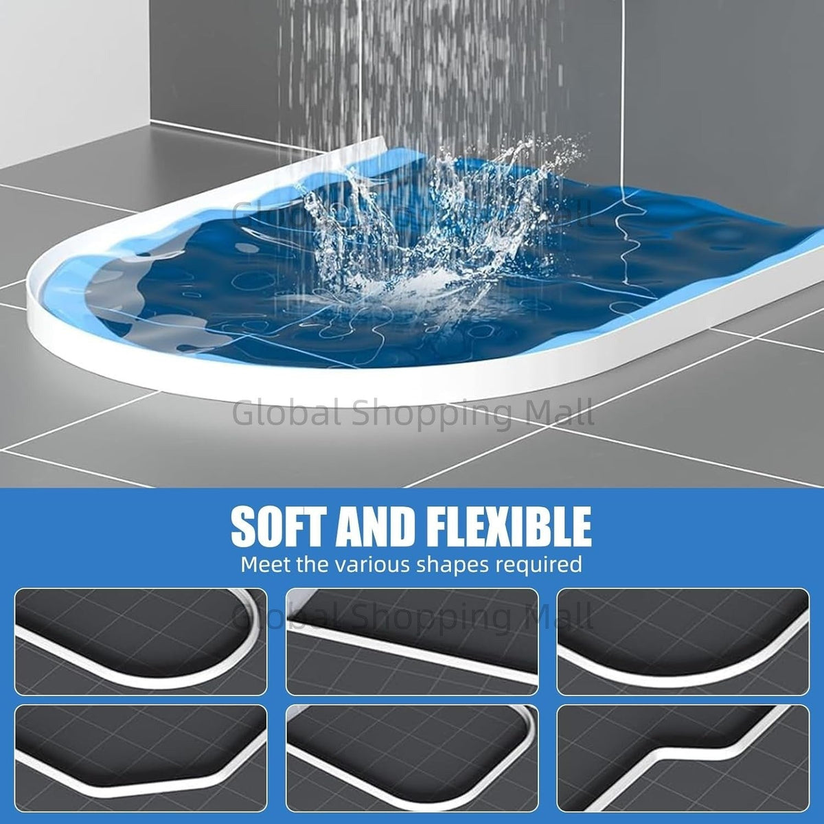 Collapsible Shower Water Dam Threshold Water Block Waterproof Barrier for Bathroom Kitchen Keep Water Inside Dry Wet Separation