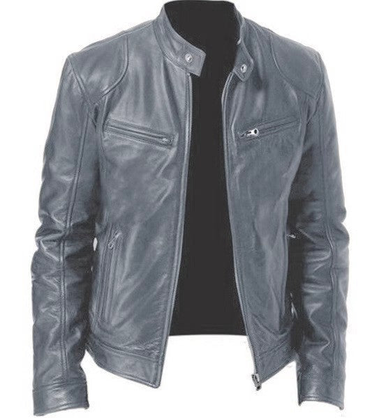 2023 Fashion Mens Leather Jacket Slim Fit Stand Collar PU Jacket Male Anti-wind Motorcycle Lapel Diagonal Zipper Jackets Men