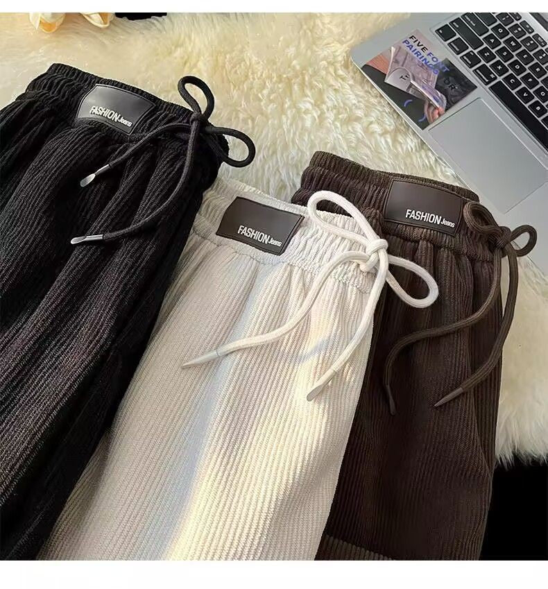 Velvet high waisted wide leg pants women winter new streetwear thickened lambskin corduroy pants lazy joggers women casual pants