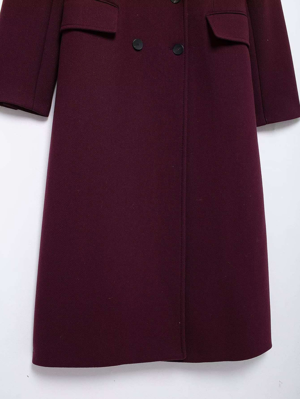 HH Women Fashion Burgundy Woolen Coat Double Breasted Long Sleeve Lapel Blends Jacket Autumn Winter High Street Outerwear