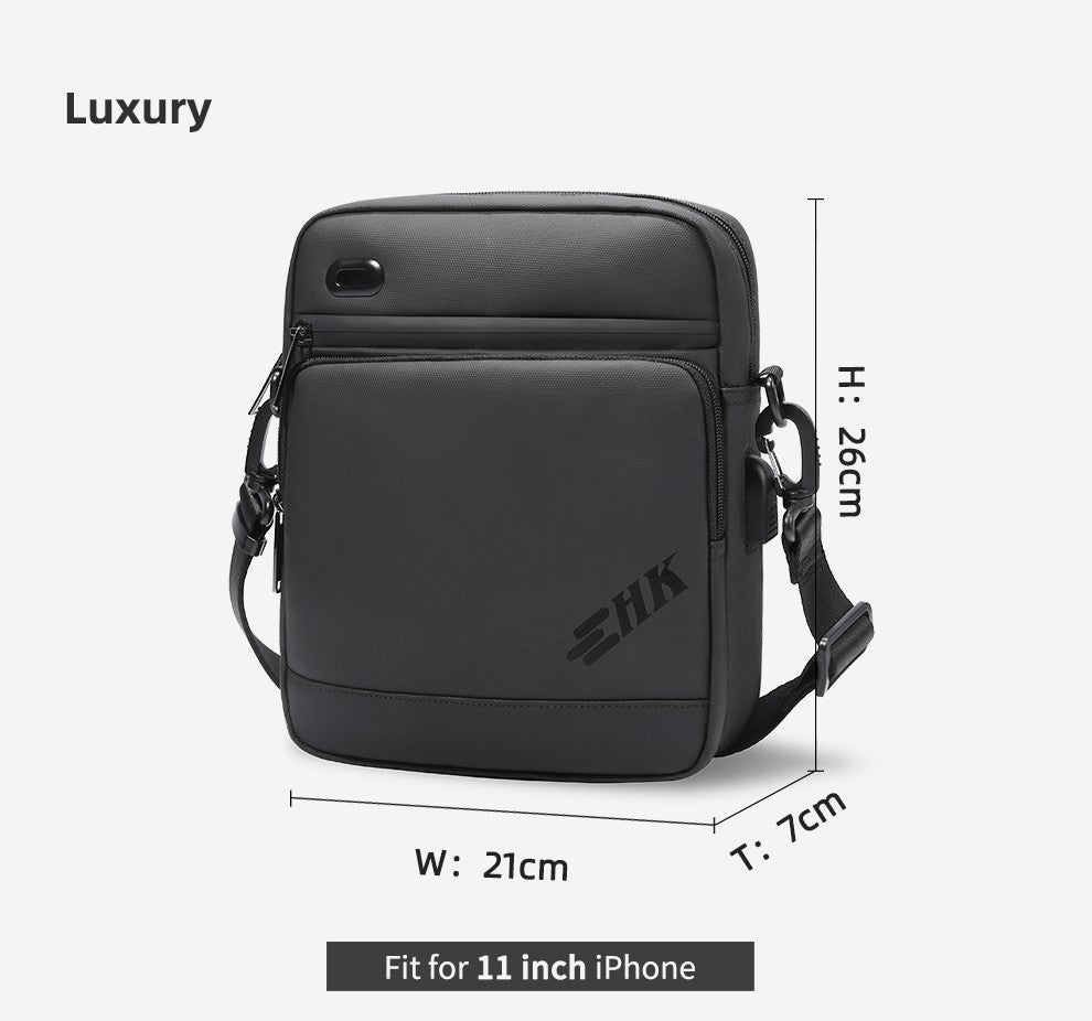 HK Casual Men's Shoulder Bag Large Crossbody Bag USB Charging Travel Sports Chest Bags Waterproof Sling Pack With Headphone Jack