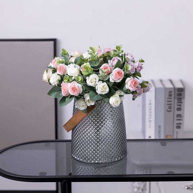 10 Heads pink Artificial Silk Rose Flowers Fake White Eucalyptus Peony Flower Bouquet, for Home Wedding Party Garden Decoration