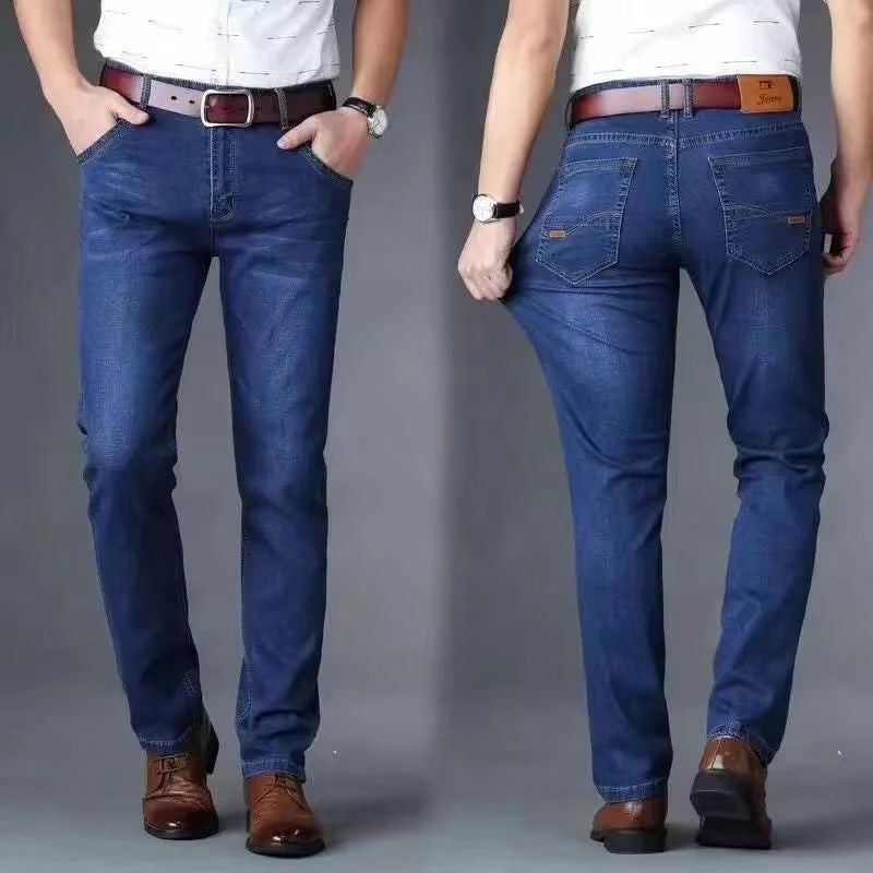2025New Business Men's Jeans Casual Straight Stretch Fashion Classic Blue Black Work Denim Trousers Male Brand Clothing