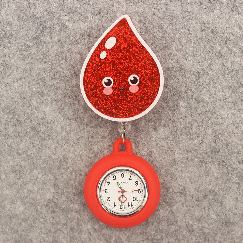 Glitter Acrylic Hospital Acrylic Heart Stethoscope Lovely Nurse Doctor Alligator Clip Pocket Watches Medical Hang Clock Gift