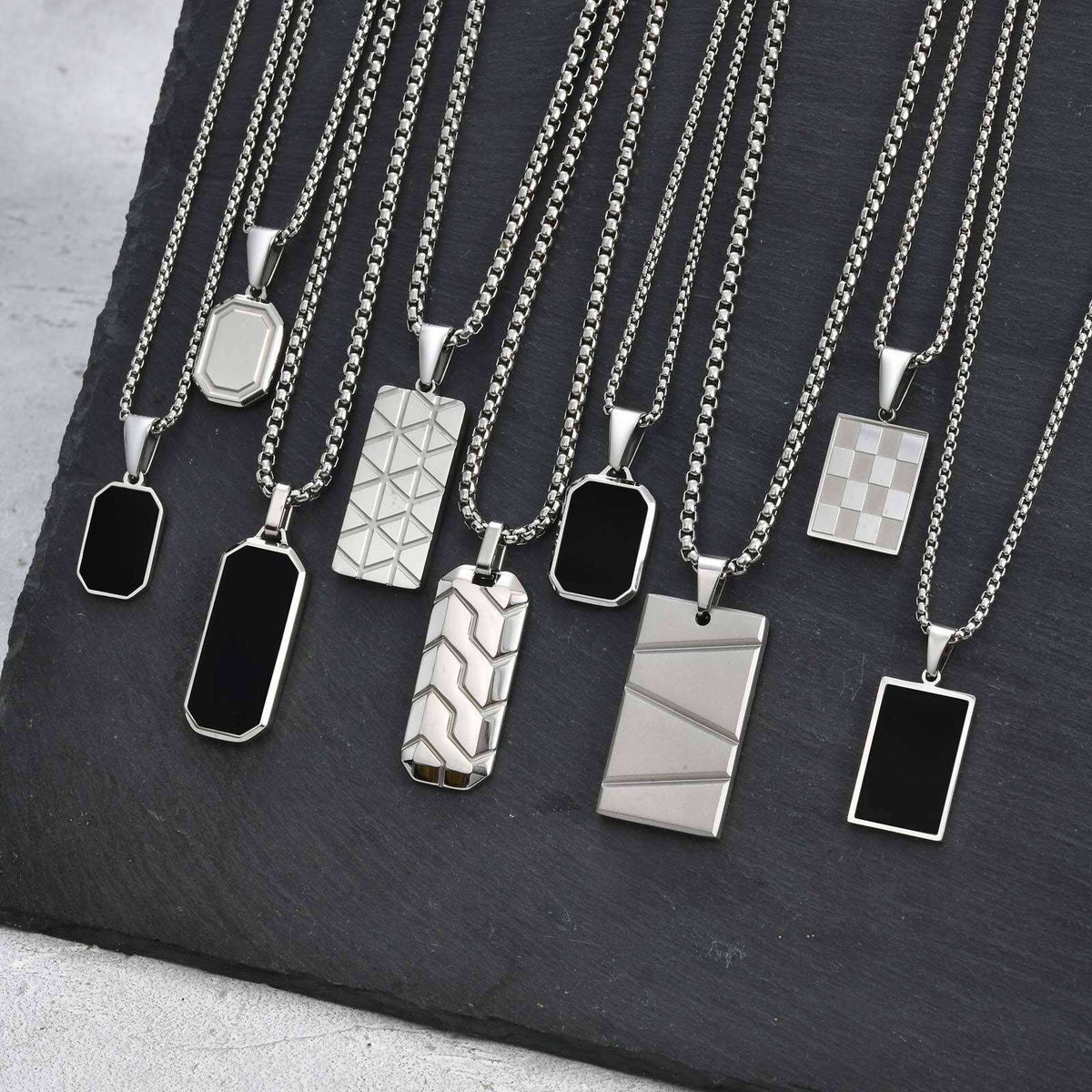 Vnox Small Dogtags Pendant Necklaces for Men Boys,Black Silver Color Stainless Steel Military Dog Tag with Box Chain Gift to Him