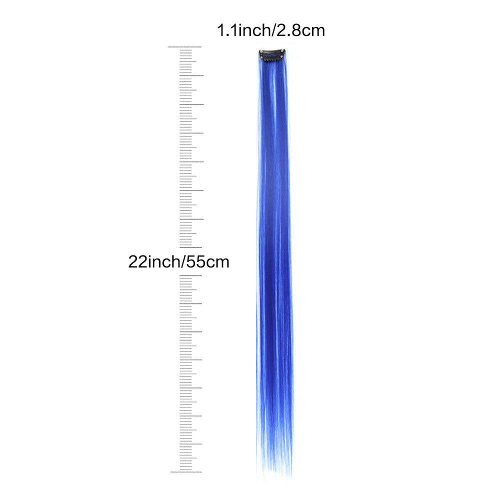 Clip in Hair Extensions Colored Party Highlights 22 inches 6pcs/pack Multi-colors Straight Hair Synthetic Hairpieces Royal Blue