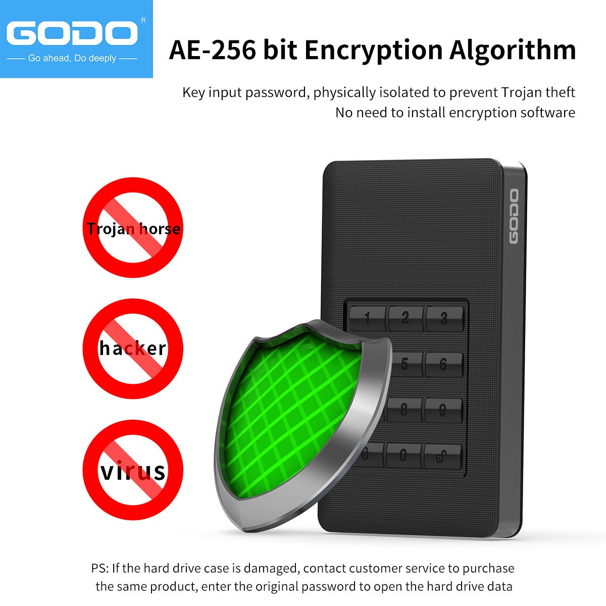 GODO M.2 MSATA Hardware encryption USB3.0 Full disk EncryptionTool free Installation with Password Mobile Hard Disk Box 2.5“Sata