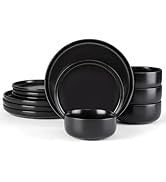 Plates and Bowls Set for 4, 12-Piece Stoneware Dinnerware Sets, Ceramic Dinning Ware Reactive Glaze Dishes Set, Microwave & Dish