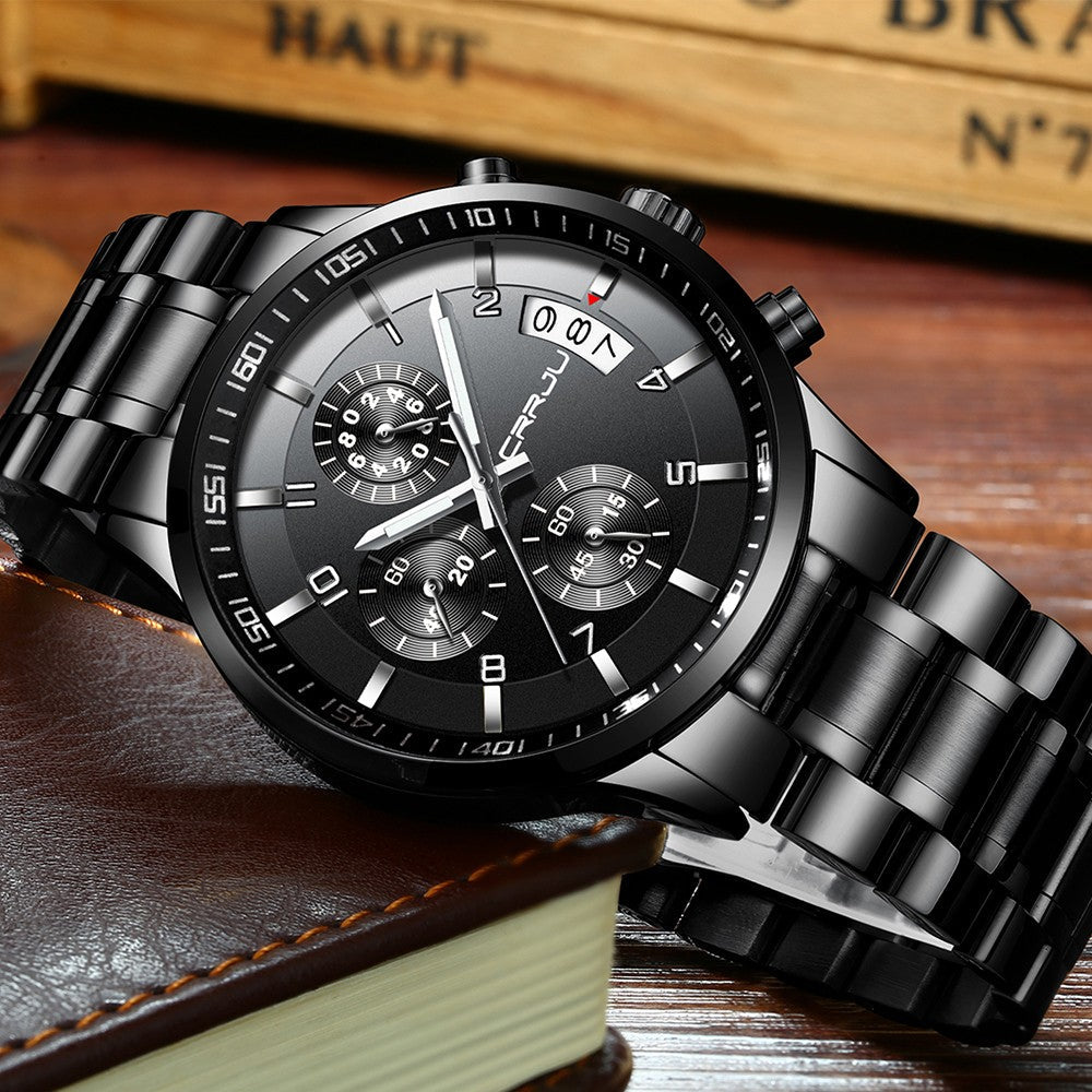 CRRJU Men Quartz Wristwatches Luxury Brand Sporty Chronograph Watches with 316 Stainless Steel Luminous Hands Male Clock Red