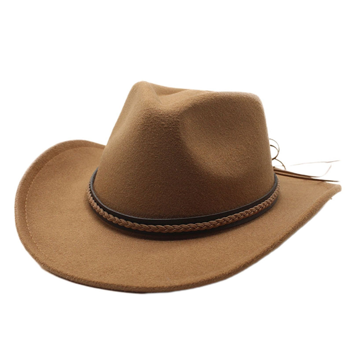 Classic Cowboy Hats for Women Men Retro Cowgirl Hats Wide Brim Felt Hats with Decorative Band
