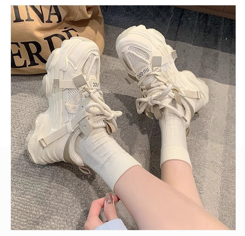 Women's Chunky Sneakers Breathable Mesh Platform Sports Shoes Woman Fashion Lace Up Thick Sole Casual Shoes Mujer