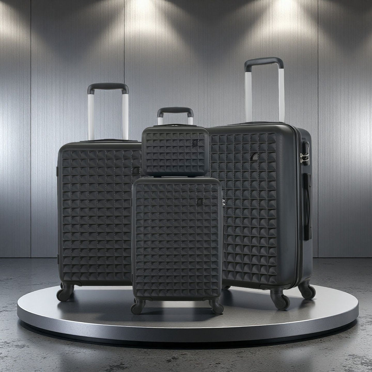 4-Piece ABS Hardside Spinner Luggage Sets (18/23/27 Inch + 13 Inch Cosmetic Case) – Lightweight Suitcase Sets with 3-Digit Combi