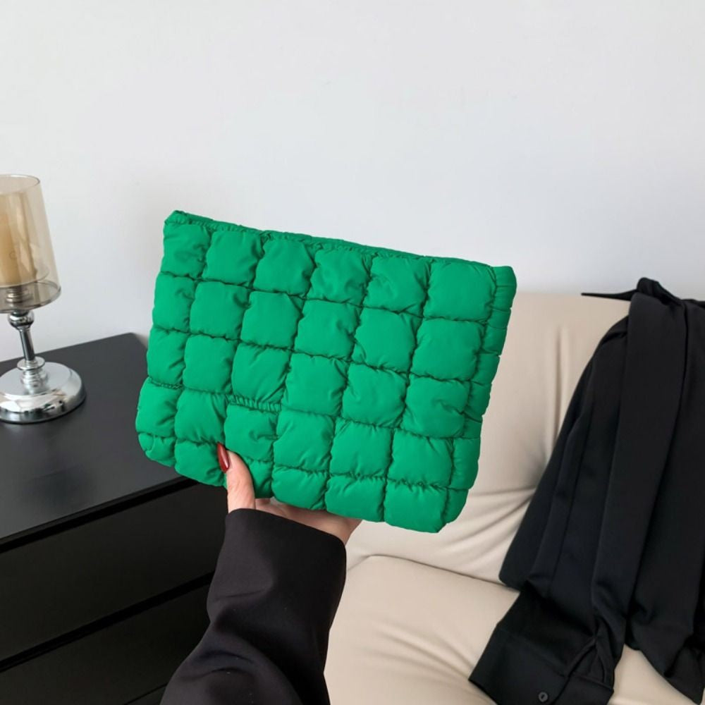 Fashion Puffy Quilted Padded Makeup Bag Zipper Storage Bag Cotton Clutch Bag Handbag Solid Color Cosmetic Bag Beauty Case