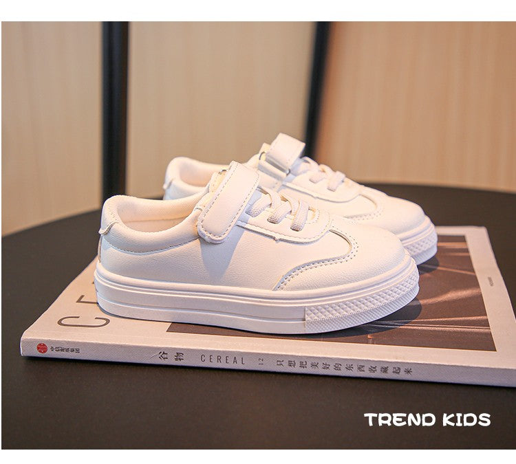 Children Casual Shoes White Pu Leather Plain Design School Kids Sneakers Unisex All-match 26-36 Four Seasons Boys Girls Shoes