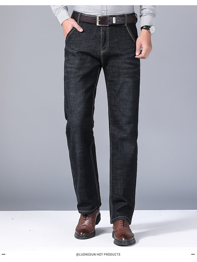 2025New Business Men's Jeans Casual Straight Stretch Fashion Classic Blue Black Work Denim Trousers Male Brand Clothing