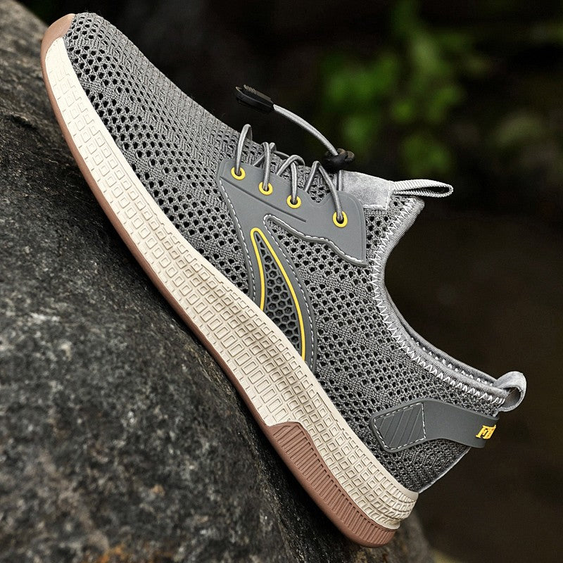 Outdoor Men Casual Shoes Genuine Leather Mens Shoes Brand Climbing Hiking Travel Shoes Breathable Man Sneakers Summer Footwear