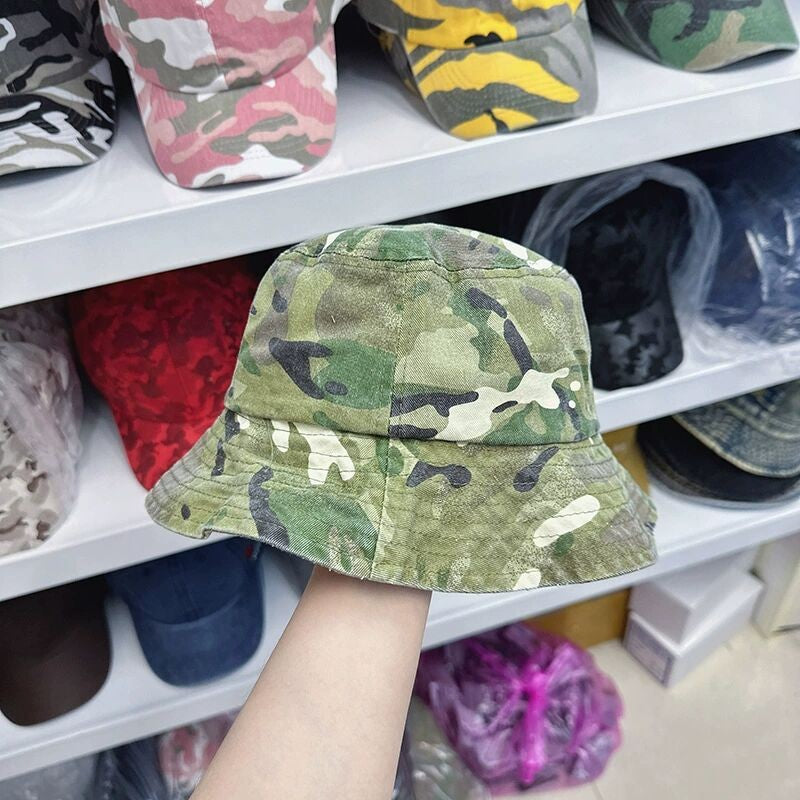 New Washed Cotton Camouflage Bucket Hat For Men And Women Outdoor Travel Casual Sun Cap Panama Fisherman Hats Bob