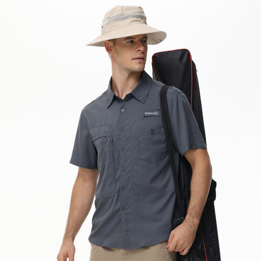 Men's Short Sleeve Lightweight Fishing Shirts, UPF 50+ Breathable Cargo Shirt, Button Down Tactical Shirts with Zip Pocket