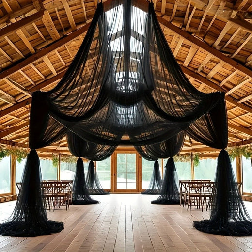 2pcs 8meter Black Polyester Tulle Draping Fabric Wedding Arches Birthday Parties & Stage Decor Christmas Halloween St. Patrick's