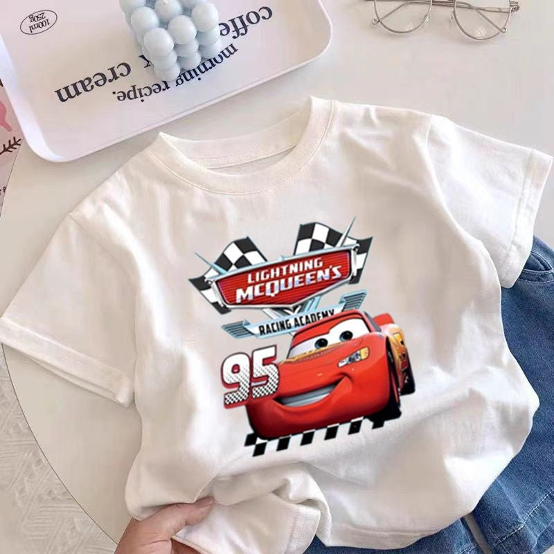 Cars Lightning McQueen Clothes Cotton Boys and Girls Short Sleeve T-shirt Summer Children Baby Half Sleeve Top