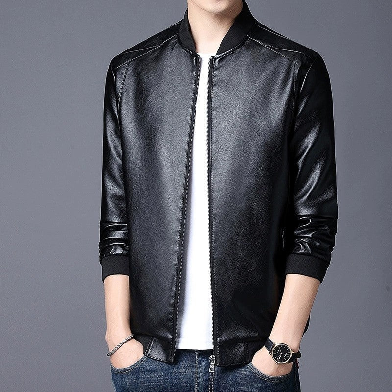 Big size leather jacket men's autumn stand collar men's leather jacket fat guy leather jacket youth motorcycle leather jacket