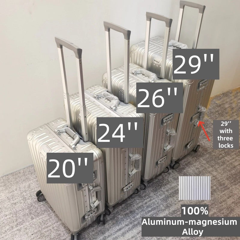 100% Aluminum-magnesium Alloy Travel Suitcase High Quality Rolling Luggage 20/24/26/29'' Trolley Luggage Carry-On Cabin Suitcase