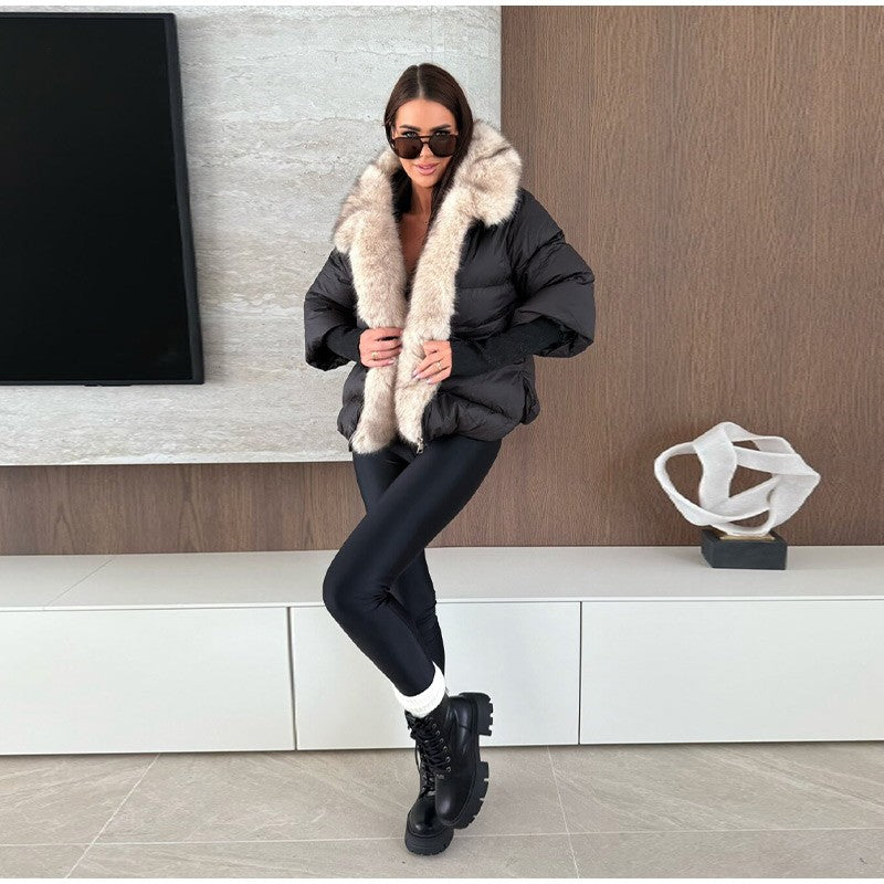 Vintage Women's Fur Coat Elegant Furs Collar Puffer Thicken Full Sleeve Jacket With Furs Female 2025 Autumn Winter Woman Coats